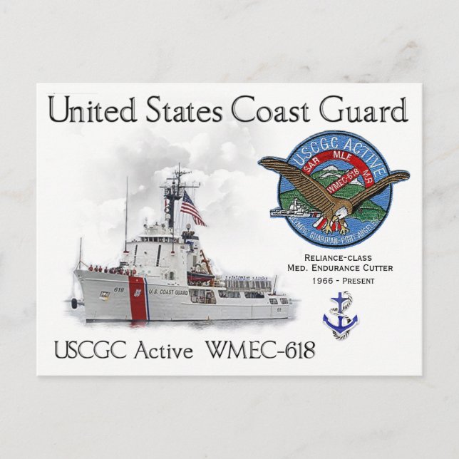 Cartão Postal Cortador de Endurância Média WMEC-618 Ativo USCGC (Frente)