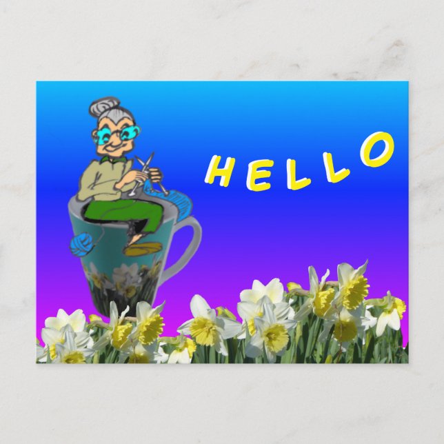 Cartão Postal Cortadora no Cartão-postal da Daffodils Mug HELLO (Frente)