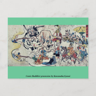 Cartão Postal cortejo budista cômico de Kawanabe, Gyosai