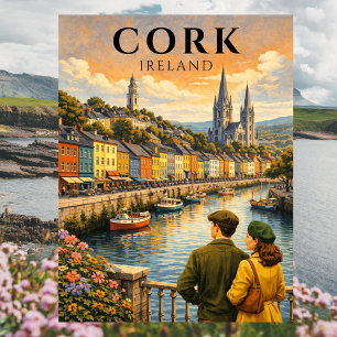 Cartão Postal Cortiça Irlanda Viagem Antiga Porto Barcos