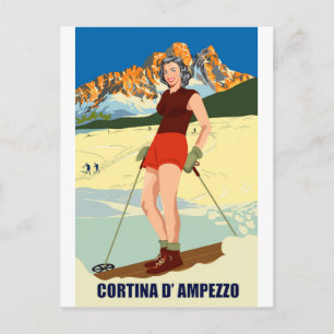 Cartão Postal Cortina D' Ampezzo Ski Girl