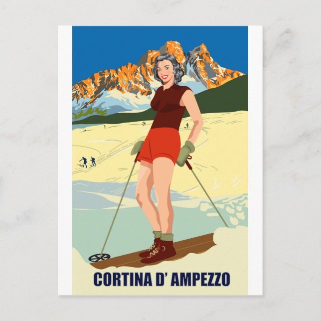Cartão Postal Cortina D' Ampezzo Ski Girl (Frente)