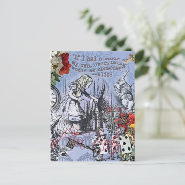 Cartão Postal Cortina de nonsense da Alice no país das maravilha (Em pé/Frente)