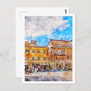 Cartão Postal Cortona Toscana Itália Viagem Place Watercolor