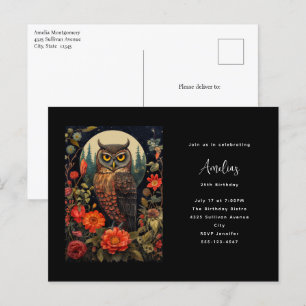 Cartão Postal Coruja à noite com um aniversário de lua cheia