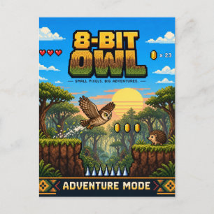 Cartão Postal Coruja, Arte Pixel 8-Bit Retro