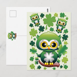 Cartão Postal Coruja Bebê Fofo St Patrick Desenho Animado