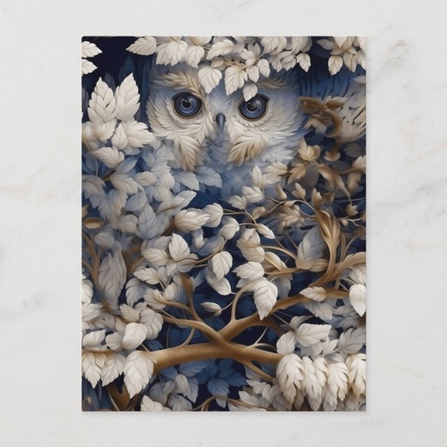 Cartão Postal Coruja Branca Escondida No Cartão-Postal Da Flores (Frente)