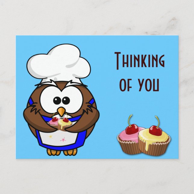 Cartão Postal Coruja-chef-cupcake (Frente)