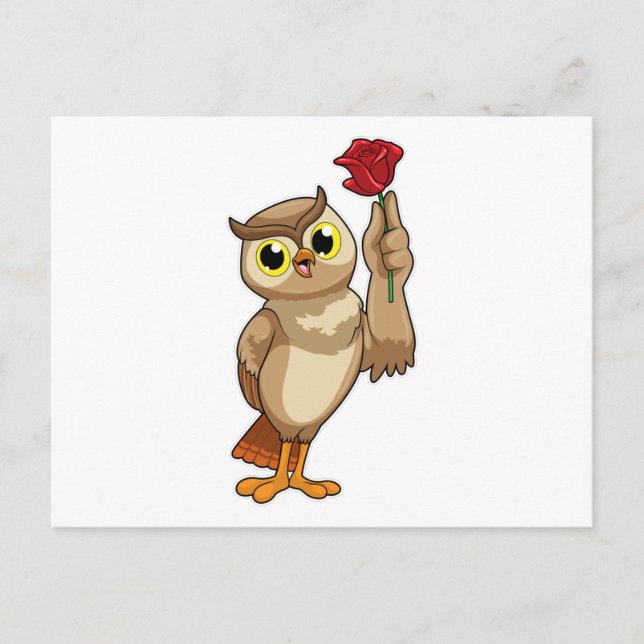 Cartão Postal Coruja com Rosa (Frente)