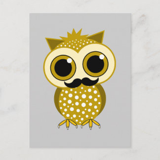 Cartão Postal coruja de bigode engraçada