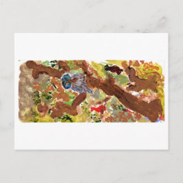 Cartão Postal Coruja-de-cara-azul num cartão-postal de árvore