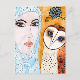 Cartão Postal Coruja, de véu & mulher