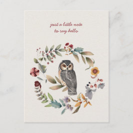 Cartão Postal Coruja Dentro de Grinalda Floral Pensando em Você