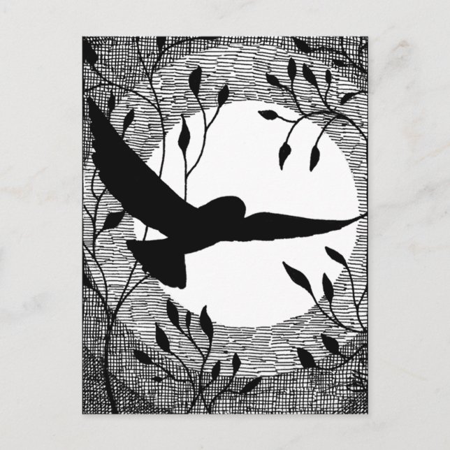 Cartão Postal Coruja e Lua Cruzados Atingidos (Frente)