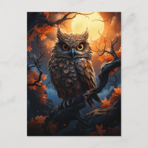 Cartão Postal Coruja e um Halloween da Lua Cheia
