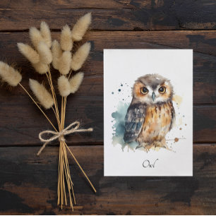 Cartão Postal Coruja em Aquarela Fofa, personalizada