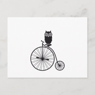 Cartão Postal coruja em bicicleta antiga vintage