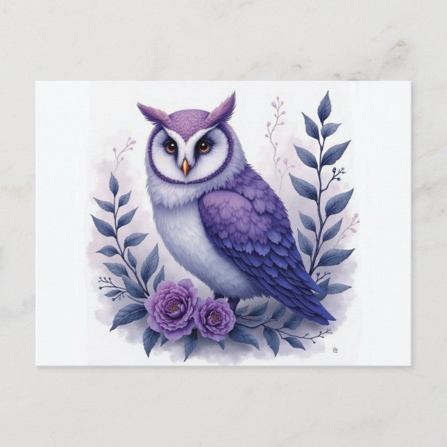 Cartão Postal Coruja Flor de Luar Roxo (Frente)