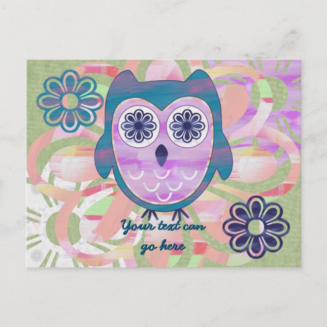 Cartão Postal Coruja Floral (Frente)