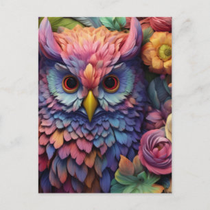 Cartão Postal Coruja Floral Sonho – Arte de Pássaro Fantasia Col