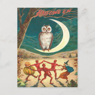 Cartão Postal Coruja Lua Crescente Bruxa Demônio Criatura