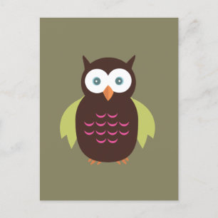 Cartão Postal Coruja Marrom e Verde