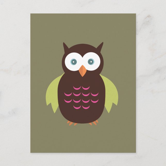 Cartão Postal Coruja Marrom e Verde (Frente)