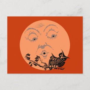 Cartão Postal Corujas de Halloween da Lua Vintage