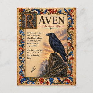 Cartão Postal Corvo, Arte do Bestiário Medieval