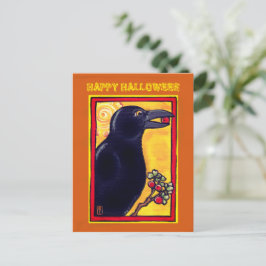 Cartão Postal Corvo de Halloween Raven Pássaro Colorido Laranja