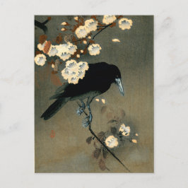 Cartão Postal Corvo e Flor por Ohara Koson Vintage