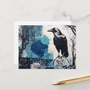 Cartão Postal Corvo em um cemitério Colagem de Mídia Mista
