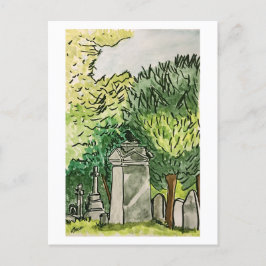 Cartão Postal Corvo no cemitério
