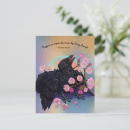 Cartão Postal Corvo-preto com flores de maçã