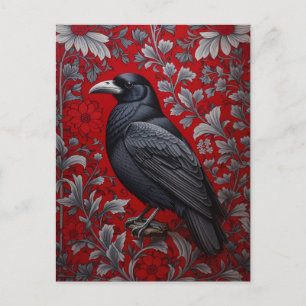 Cartão Postal Corvo Preto Floral Vermelho Inspirado em William M