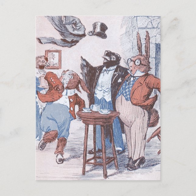 Cartão Postal Corvos e Coelhinhos Têm Chá (Frente)