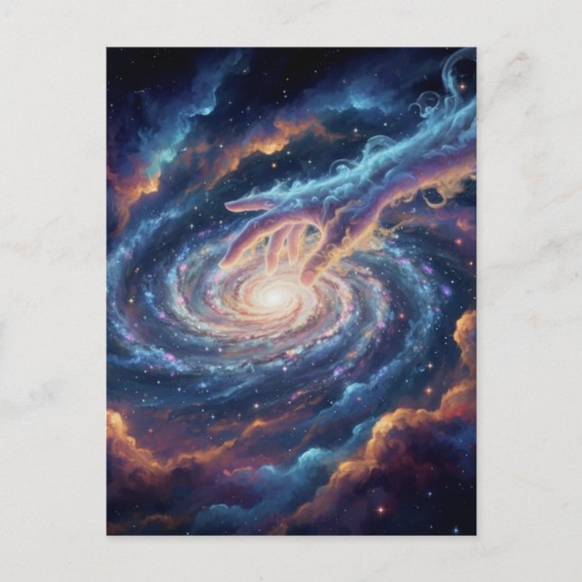 Cartão Postal Cosmic Hand of Creation — Surreal Galaxy Art (Frente)