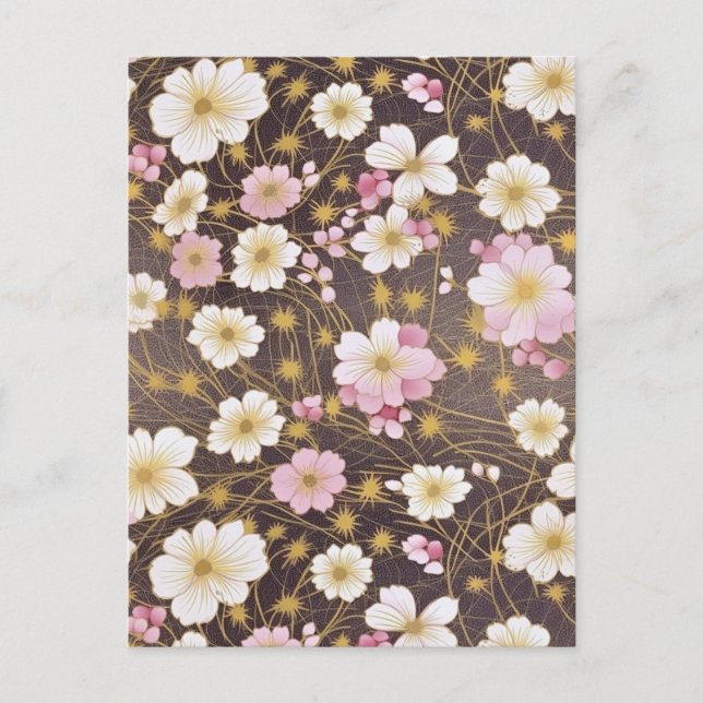 Cartão Postal Cosmos Brancos e Rosa Chiyogami (Frente)