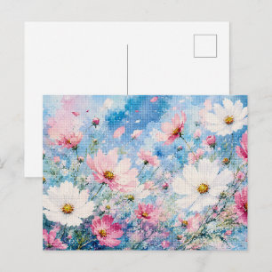 Cartão Postal Cosmos em Aquarela Florescem em Estilo Geométrico