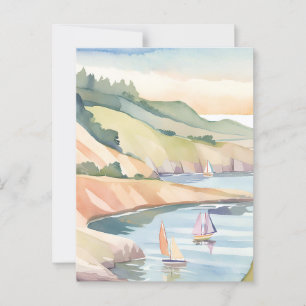 Cartão Postal Costa à Vela   Aquarela do Oceano de Rhode Island