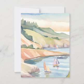 Cartão Postal Costa à Vela | Aquarela do Oceano de Rhode Island