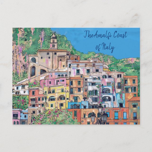 Cartão Postal Costa Amalfi de Arte Tradicional da Itália (Frente)