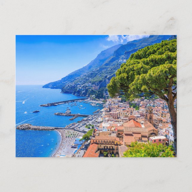 Cartão Postal Costa Amalfi, Itália. Vista da cidade de Amalfi. (Frente)