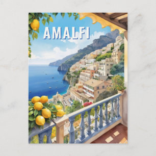 Cartão Postal Costa Amalfi Limão Balcony Sea View Retro Viagem
