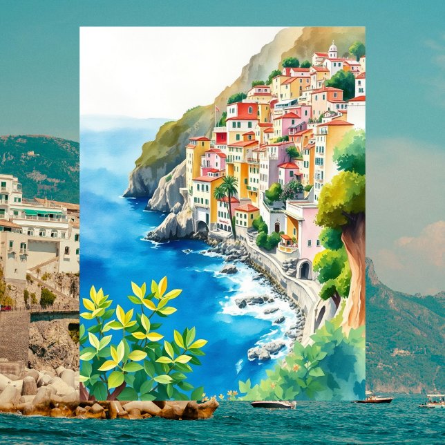 Cartão Postal Costa Amalfitana Itália Aquarela Costa Italiana (Criador carregado)