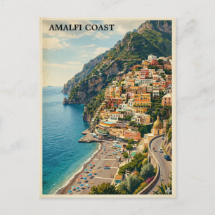 Cartão Postal Costa Amalfitana Itália Viagem Retro Antiga