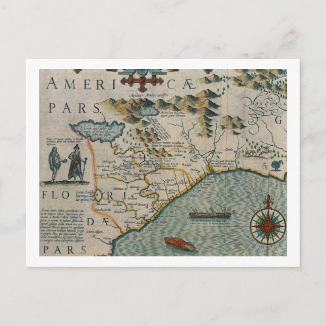 Cartão Postal Costa da Carolina do Norte, detalhe do mapa intitu (Frente)