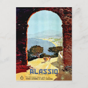Cartão Postal costa de Alassio, Itália, vista do arco, safra