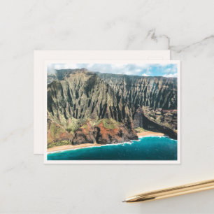Cartão Postal Costa de Kauai Aérea Montanhas Na Pali em Branco